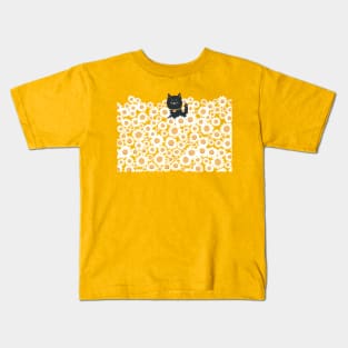 Annyeong Hello meow and sun flowers Kids T-Shirt